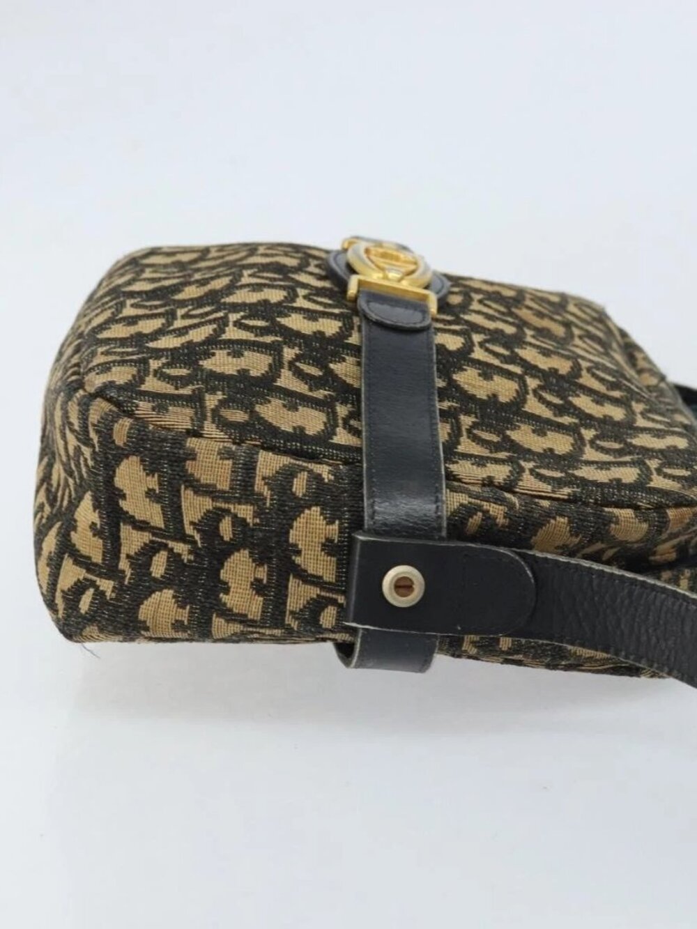 Christian Dior Trotter Canvas Shoulder Bag Navy Gold Auth 173214 - Picture 2 of 11